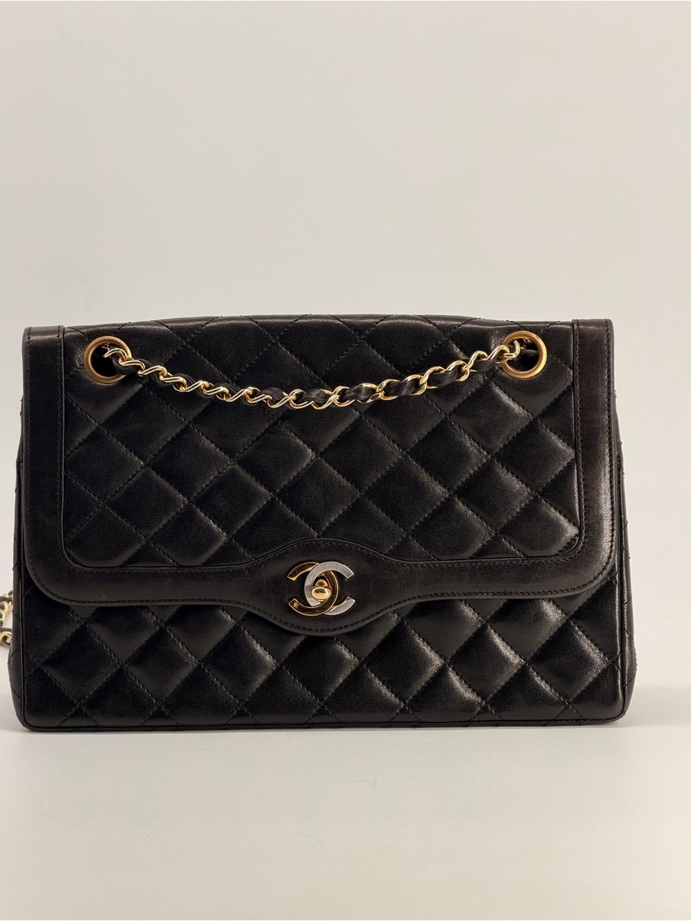 CHANEL Black Quilted Lambskin Paris Double Flap Bag